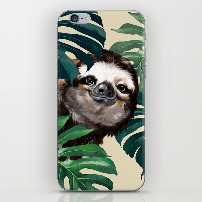 Sneaky Sloth with Monstera iPhone Skin