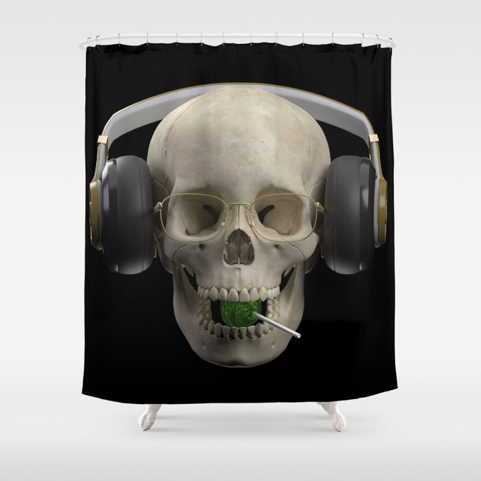 The skull  in the headphones  Shower Curtain