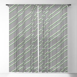[ Thumbnail: Dim Gray, Beige & Dark Green Colored Pattern of Stripes Sheer Curtain ]