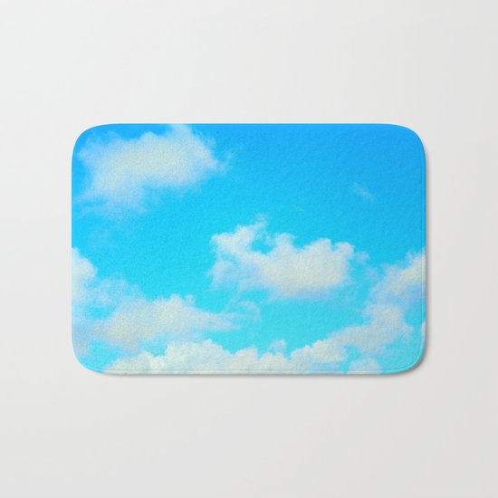 White Clouds Bright Blue Sky Bath Mat