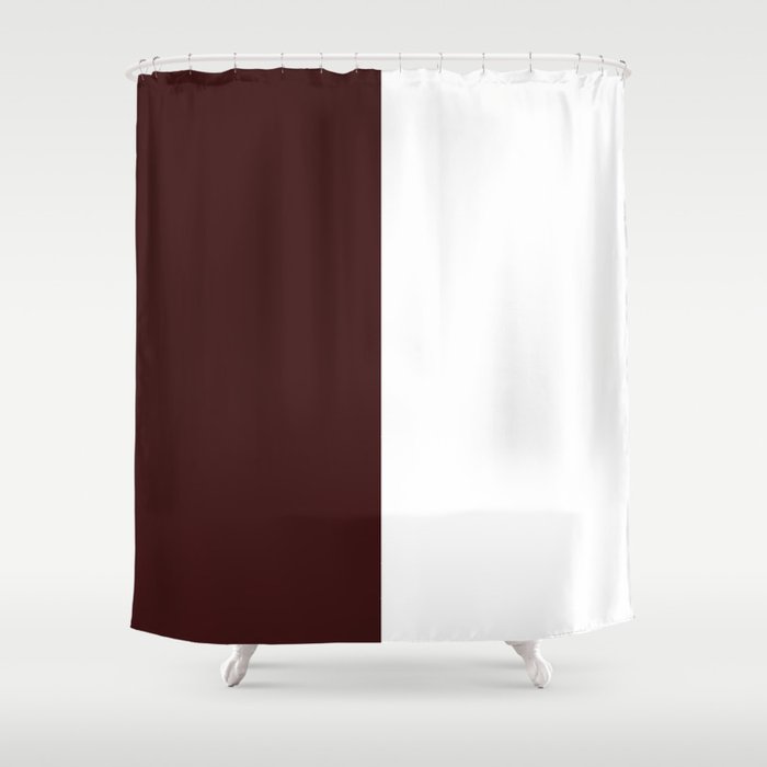 White And Dark Sienna Brown Vertical Halves Shower Curtain By Solidcolorhalves Society6