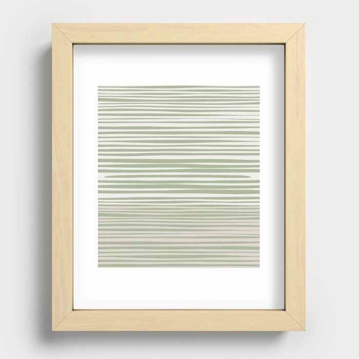 Natural Stripes Modern Minimalist Colour Block Pattern Sage Green Beige Off White Recessed Framed Print