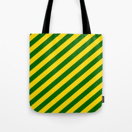 [ Thumbnail: Yellow & Dark Green Colored Lined Pattern Tote Bag ]