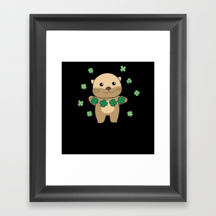 Otter With Shamrocks Cute Animals For Luck Framed Art Print