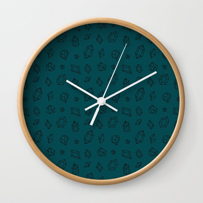 Teal Blue and Black Gems Pattern Wall Clock