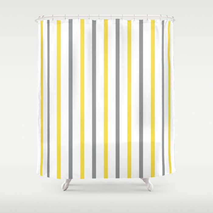 Vertical Stripes (Pantone Illuminating/Ultimate Gray/White) Shower Curtain