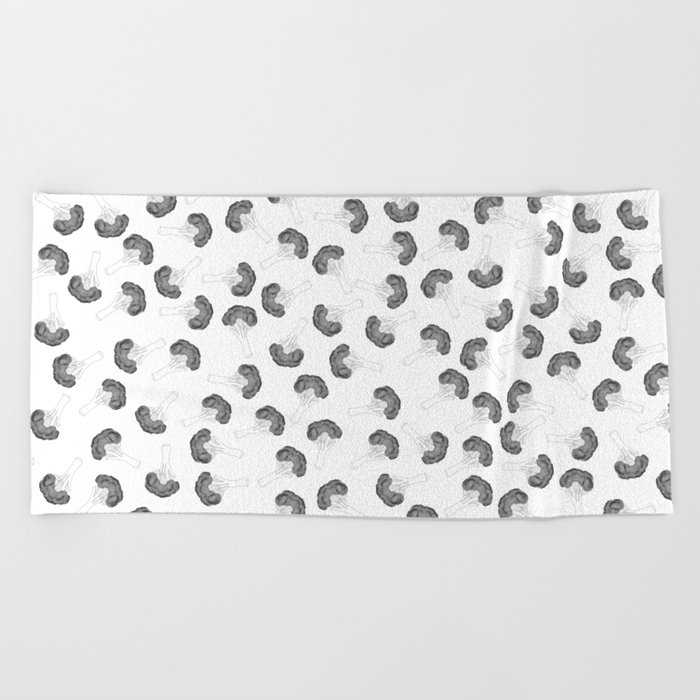 Black and White Broccoli Pattern Illustration Beach Towel