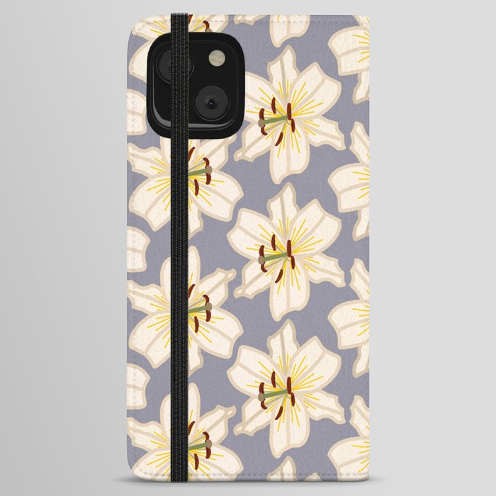 Lily Pattern with Gray Background and Yellow Accents iPhone Wallet Case