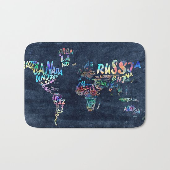 world map typography watercolor 4 Bath Mat