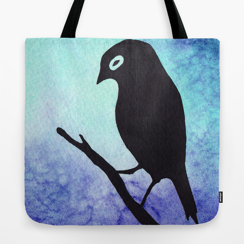 Bird Art Bird Silhouette Over Watercolor Painting In Blue And