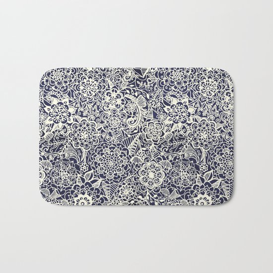 Lace on Nautical Navy Blue Bath Mat