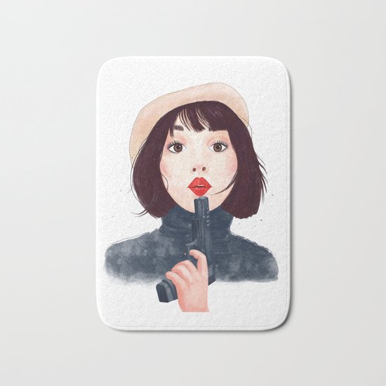 French woman with gun Bath Mat