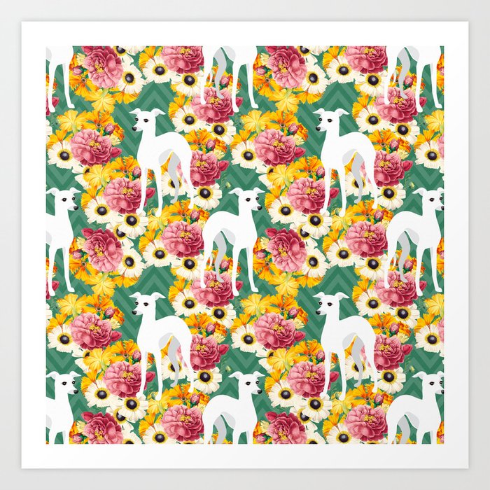 Italian Greyhound Floral Art Print