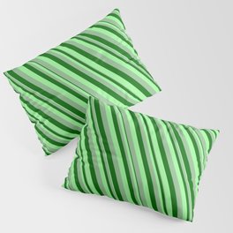 [ Thumbnail: Dark Sea Green, Dark Green & Green Colored Lines/Stripes Pattern Pillow Sham ]