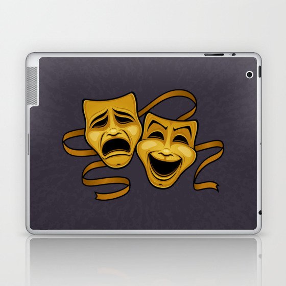 Gold Comedy And Tragedy Theater Masks Laptop & iPad Skin