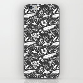 Dark Grey and White Surfing Summer Beach Objects Seamless Pattern iPhone Skin