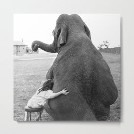 Odd Best Friends, Sweet Little Girl hugging elephant black and white photograph Metal Print | Pre Teens, Photo, Beautiful, Unlikely, Decor, Girls, Bestfriends, Andelephant, Littlegirl, Childhood 