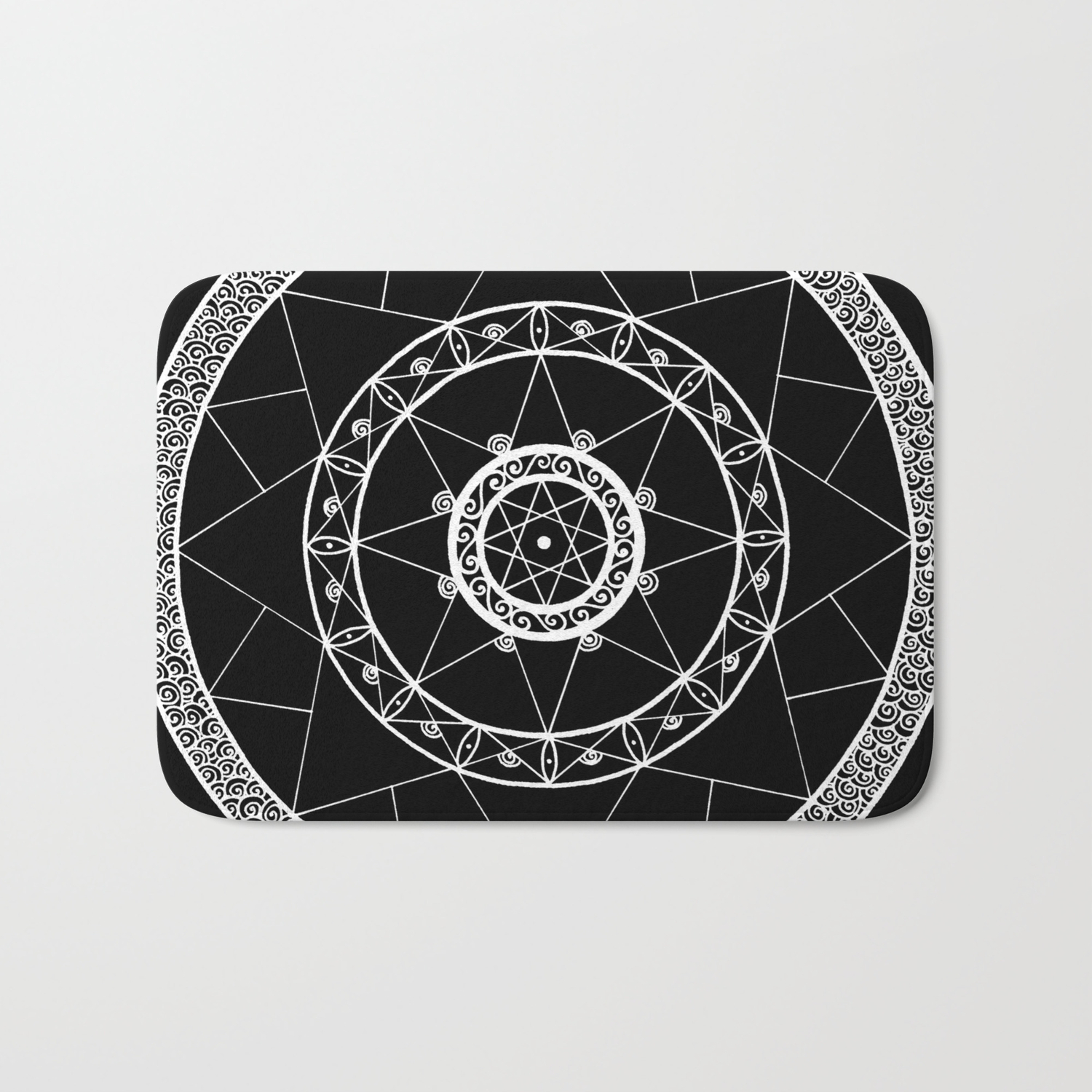 Zen Star Mandala Black White Square Bath Mat By Grandtartaria