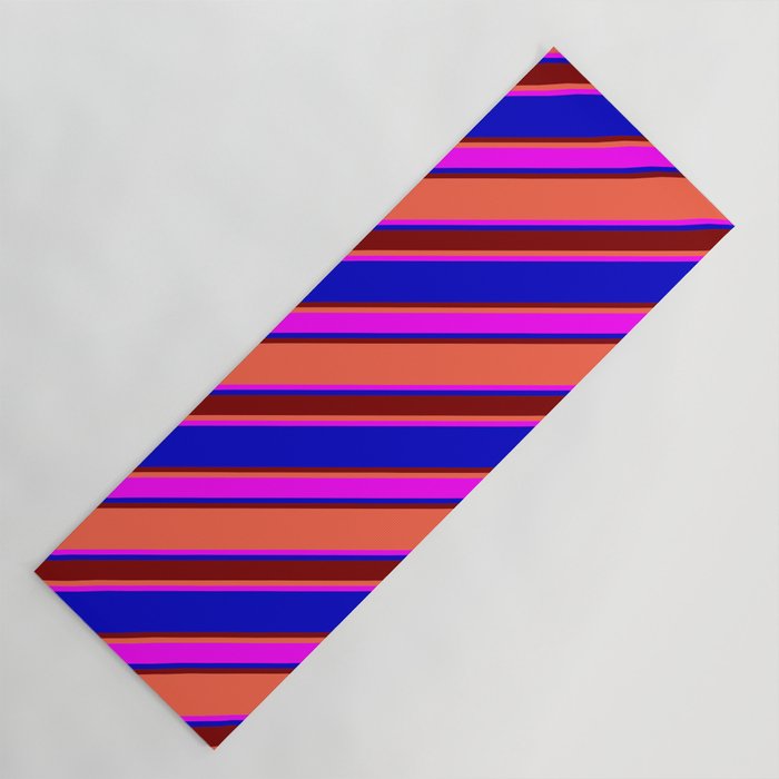 Red, Fuchsia, Blue & Maroon Colored Stripes/Lines Pattern Yoga Mat