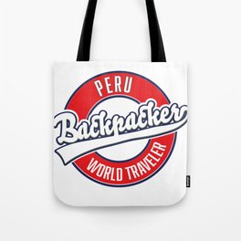 Peru Backpacker World Traveler retro logo. Tote Bag