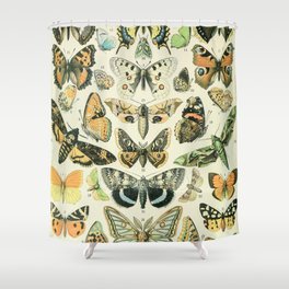 Moth and Butterfly Art, Vintage Wall Decor, Cute Cottagecore Design, Nature Paintings  - Butterfly Shower Curtain