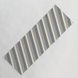 [ Thumbnail: Gray, Beige & Dark Grey Colored Lined/Striped Pattern Yoga Mat ]