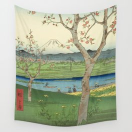Utagawa Hiroshige - Mt. Fuji Seen From koshigaya, Musashi Province - Vintage Japanese Woodblock Print Art, 1858. Wall Tapestry