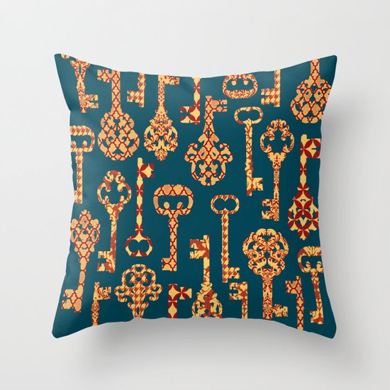 Yellow and Red Skeleton Key Pattern Throw Pillow
