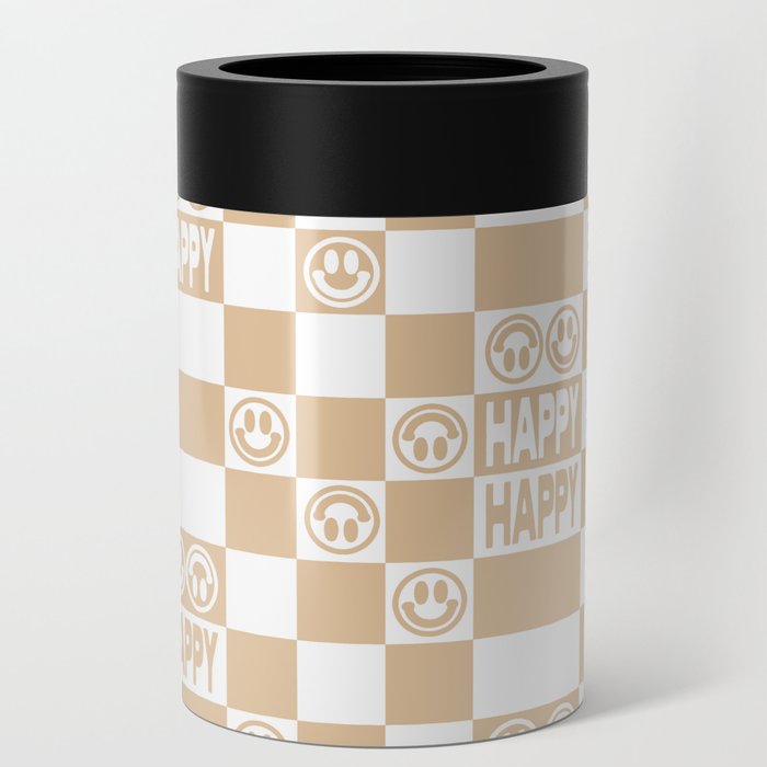 HAPPY Checkerboard (Neutral Beige Color) Can Cooler
