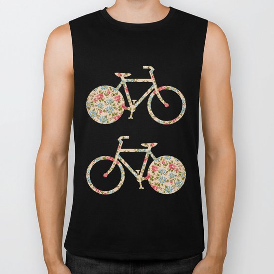 Whimsical cute girly floral retro bicycle Biker Tank