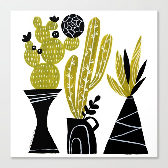 GREEN AND BLACK CACTUS Canvas Print