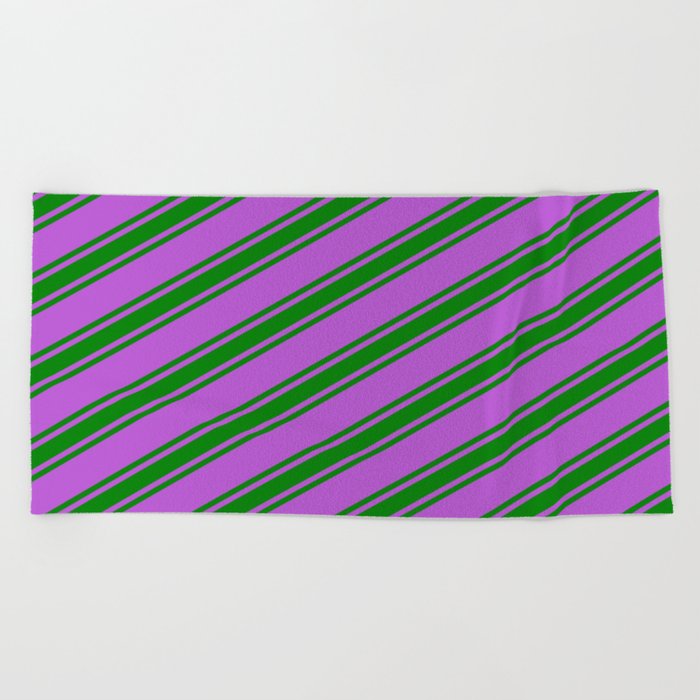 Orchid and Green Colored Lined/Striped Pattern Beach Towel