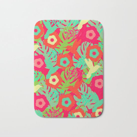 Tropical pattern with hummingbirds Bath Mat