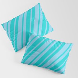 [ Thumbnail: Dark Turquoise & Sky Blue Colored Striped Pattern Pillow Sham ]