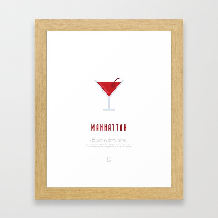 Manhattan Cocktail Recipe Art Print (White) Framed Art Print