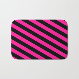 [ Thumbnail: Black and Deep Pink Colored Lines/Stripes Pattern Bath Mat ]
