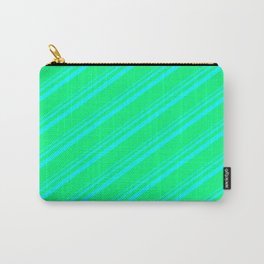[ Thumbnail: Aqua & Green Colored Lines Pattern Carry-All Pouch ]