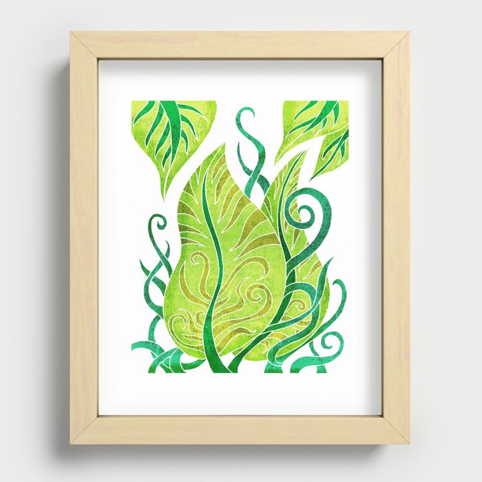 Leaf - Exotic Boho Leaf Pattern - Colorful, Modern, Tropical Art - Green, Shamrock, Lime Recessed Framed Print