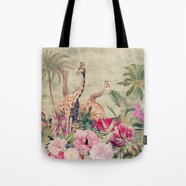 Vintage & Shabby Chic - Tropical Animals And Flower Garden Tote Bag