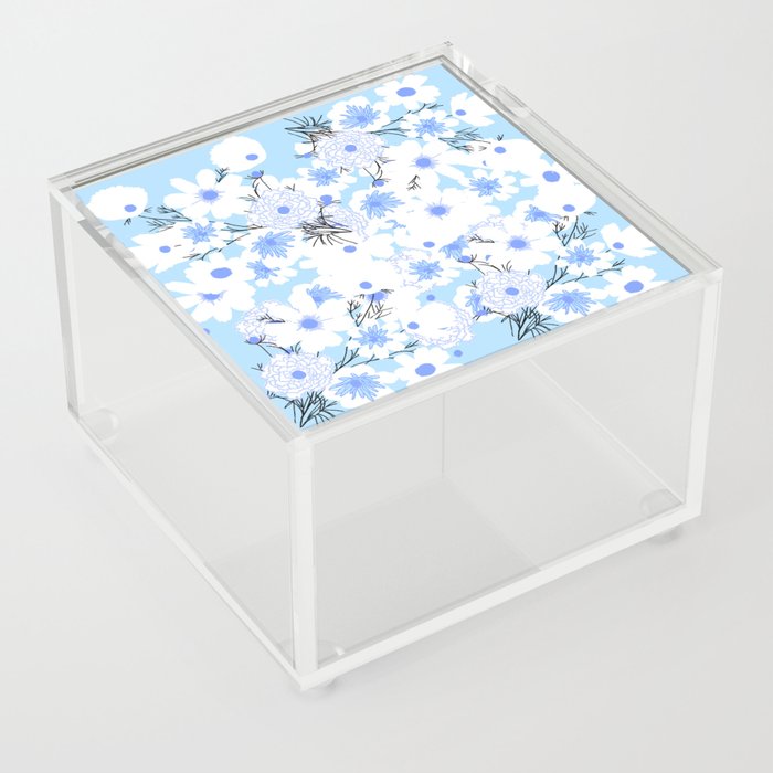 Retro Modern Spring Wildflowers Blue and Turquoise Acrylic Box