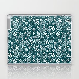 Teal Blue And White Eastern Floral Pattern Laptop Skin