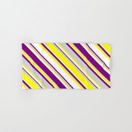 [ Thumbnail: White, Purple, Light Gray & Yellow Colored Lines Pattern Hand & Bath Towel ]