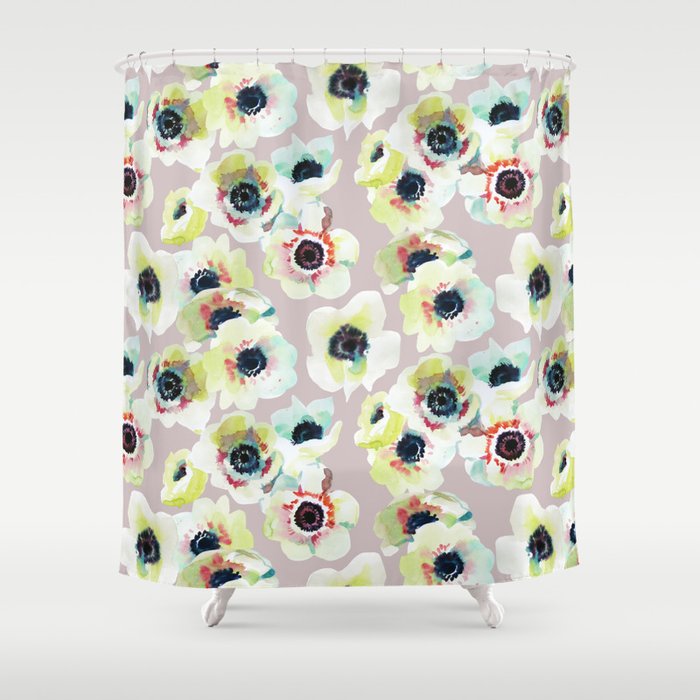Seamless pattern with a watercolor anemone flowers on a dusty pink background Shower Curtain