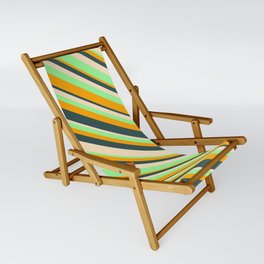 [ Thumbnail: Orange, Dark Slate Gray, Bisque, and Green Colored Lined/Striped Pattern Sling Chair ]