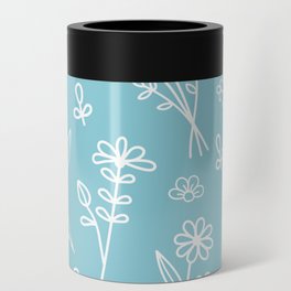 Teal with white flowers Can Cooler