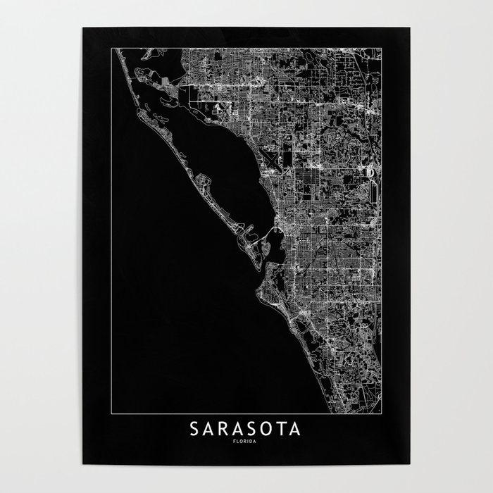 Sarasota Black Map Poster