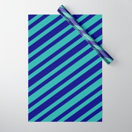 [ Thumbnail: Light Sea Green & Blue Colored Lines/Stripes Pattern Wrapping Paper ]