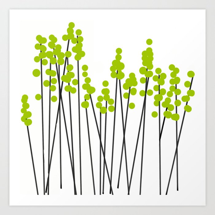 Hello Spring! Green/Black Retro Plants on White #decor #society6 #buyart Art Print