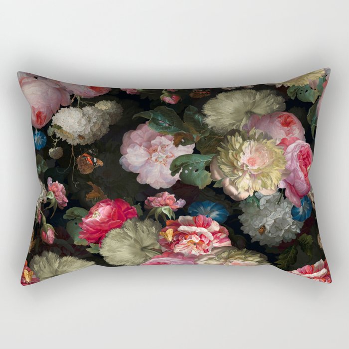 Vintage & Shabby Chic - Midnight Dutch Botanical Flower Garden Rectangular Pillow