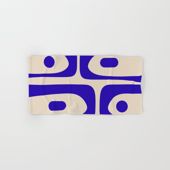 Mid Century Modern Piquet Abstract Pattern in Cobalt Blue and Beige Hand & Bath Towel